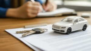 auto con llaves y contrato de prestamo