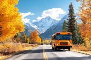 autobus en ruta rodeada de naturaleza