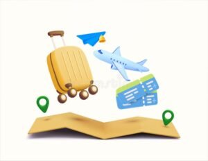 avion sobre maleta con billetes y mapa