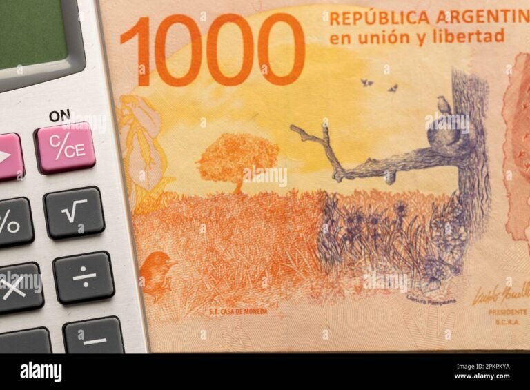 billetes argentinos y calculadora financiera