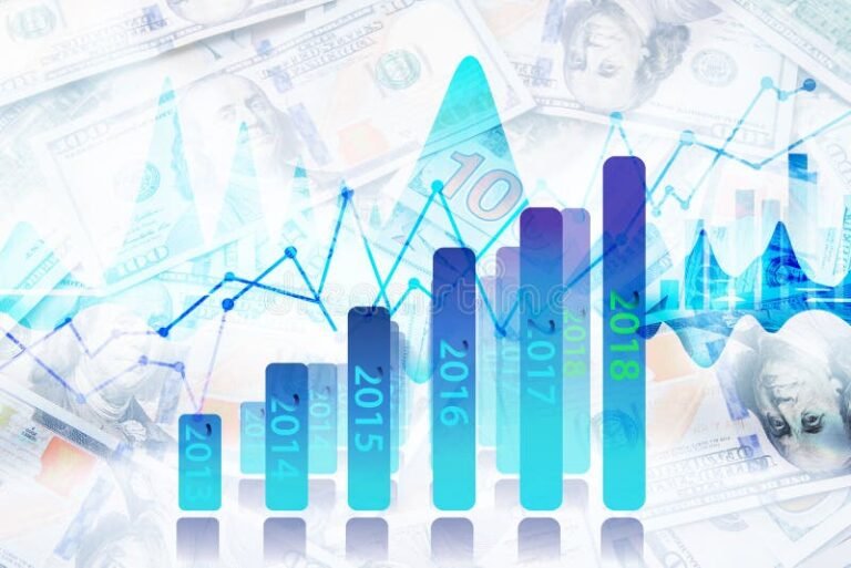 billetes de dolar y grafico economico azul