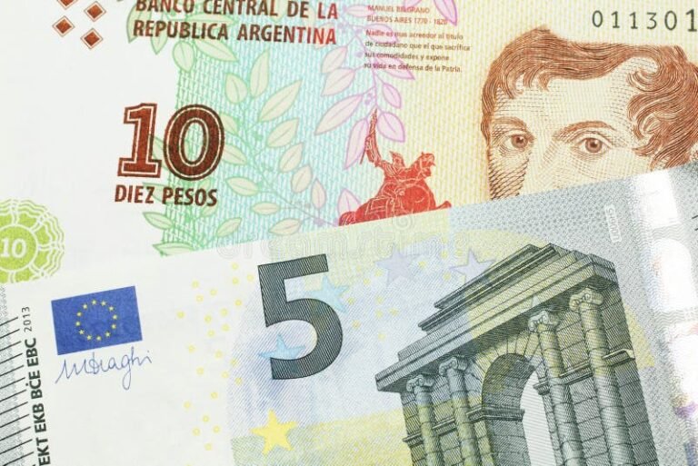 billetes euro y peso argentino juntos