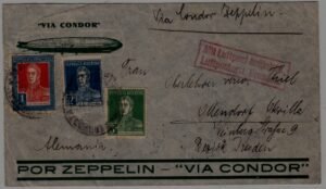 carta con billetes y sello postal argentino