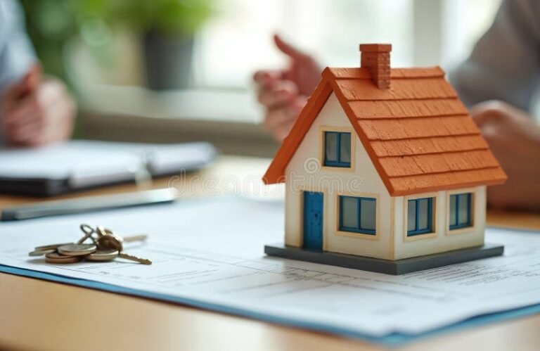 casa moderna con llave y contrato hipotecario