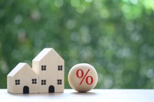 casa moderna con simbolo de porcentaje fijo