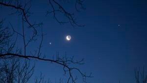 cielo nocturno con luna y estrellas brillantes