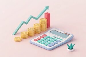 dinero calculadora y grafico financiero juntos