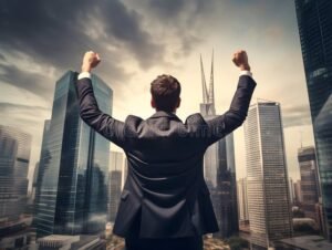 empresario exitoso celebrando logro profesional