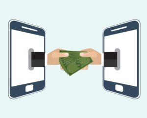 mano entregando dinero con telefono movil