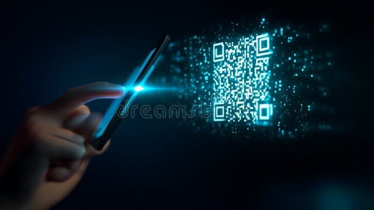 manos escaneando codigo qr brillante