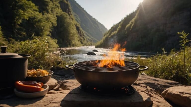 parrilla a carbon al aire libre paisaje natural