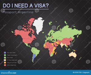 pasaporte con visa argentina sobre mapa argentino