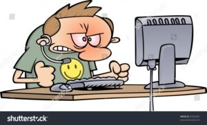 persona frustrada con computadora y dni