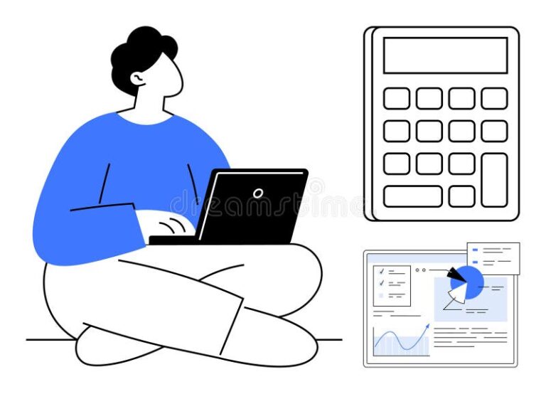 persona usando computadora y calculadora sencilla