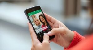 persona usando smartphone con chat abierto