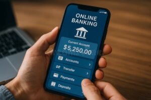 persona usando smartphone para transferencia bancaria