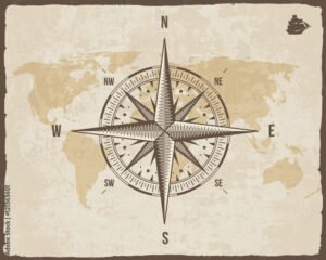 rosa de los vientos en mapa antiguo