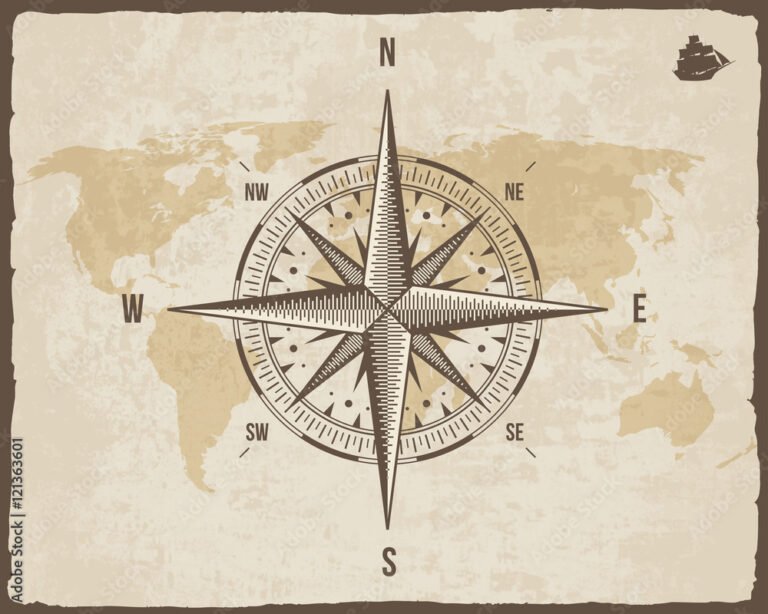 rosa de los vientos en mapa antiguo