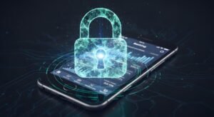 smartphone con candado digital en pantalla