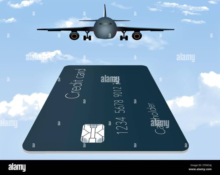 tarjeta de credito y avion volando juntos